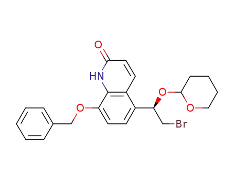 Molecular Structure of 662111-14-0 (8-(benzyloxy)-5-[(1R)-2-bromo-1-(tetrahydro-2H-pyran-2-yloxy)ethyl]quinolin-2(1H)-one)