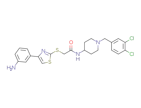 Molecular Structure of 474968-36-0 (Acetamide,
2-[[4-(3-aminophenyl)-2-thiazolyl]thio]-N-[1-[(3,4-dichlorophenyl)methyl]-
4-piperidinyl]-)