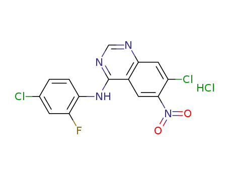 Molecular Structure of 205194-09-8 (7-chloro-4-(4-chloro-2-fluoroanilino)-6-nitroquinazoline hydrochloride)