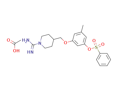 Molecular Structure of 189339-11-5 (1-Piperidinecarboximidamide,
4-[[3-methyl-5-[(phenylsulfonyl)oxy]phenoxy]methyl]-, monoacetate)