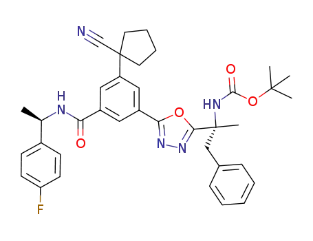 3-(5-((R)-2-tert-butoxycarbonylamino-1-phenylpropan-2-yl)-1,3,4-oxadiazol-2-yl)-5-(1-cyanocyclopentyl)-N-((R)-1-(4-fluorophenyl)ethyl)benzamide