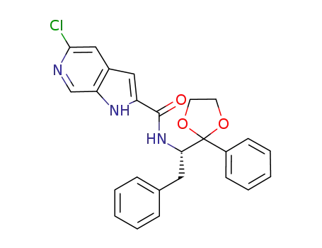 Molecular Structure of 800401-99-4 (1H-Pyrrolo[2,3-c]pyridine-2-carboxamide,
5-chloro-N-[(1S)-2-phenyl-1-(2-phenyl-1,3-dioxolan-2-yl)ethyl]-)