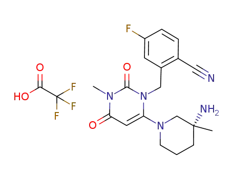 (R)-2-((6-(3-amino-3-methylpiperidin-1-yl)-3-methyl-2,4-dioxo-3,4-dihydropyrimidin-1(2H)-yl)methyl)-4-fluorobenzonitrile trifluoroacetate