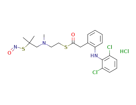 Molecular Structure of 364055-94-7 (2-{2-[(2,6-Dichlorophenyl)amino]phenyl}-1-(2-{methyl[2-methyl-2-(nitrosothio)propyl]amino}ethylthio)ethan-1-one hydrochloride)