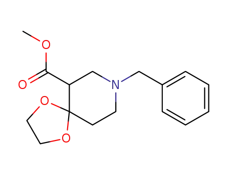 Molecular Structure of 64996-14-1 (1,4-Dioxa-8-azaspiro[4.5]decane-6-carboxylic acid, 8-(phenylmethyl)-,
methyl ester)
