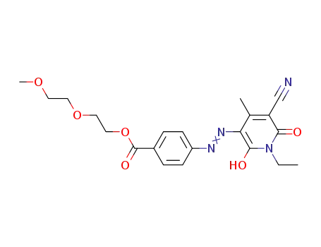 Molecular Structure of 49744-26-5 (2-(2-methoxyethoxy)ethyl 4-[(5-cyano-1-ethyl-1,6-dihydro-2-hydroxy-4-methyl-6-oxopyridin-3-yl)azo]benzoate)