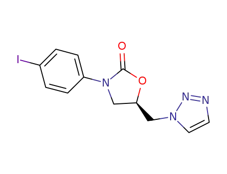 Molecular Structure of 501939-70-4 (2-Oxazolidinone, 3-(4-iodophenyl)-5-(1H-1,2,3-triazol-1-ylmethyl)-,
(5R)-)
