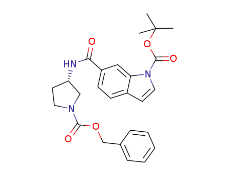 Molecular Structure of 400653-25-0 (1H-Indole-1-carboxylic acid,
6-[[[(3S)-1-[(phenylmethoxy)carbonyl]-3-pyrrolidinyl]amino]carbonyl]-,
1,1-dimethylethyl ester)