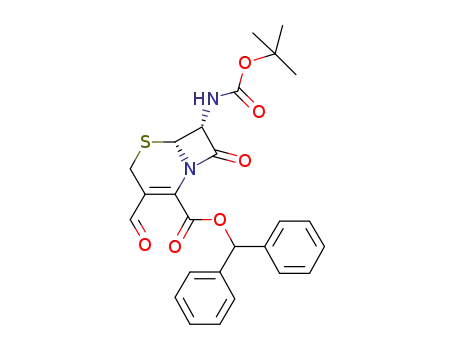 Molecular Structure of 135263-64-8 (Diphenylmethyl [6R-(6α,7β)]-7-[[(1,1-dimethylethoxy)carbonyl]amino]-3-formyl-8-oxo-5-thia-1-azabicyclo[4.2.0]oct-2-ene-2-carboxylate)