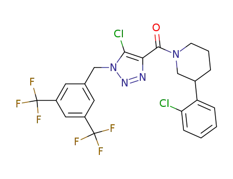 Molecular Structure of 823188-49-4 (Piperidine,
1-[[1-[[3,5-bis(trifluoromethyl)phenyl]methyl]-5-chloro-1H-1,2,3-triazol-4-
yl]carbonyl]-3-(2-chlorophenyl)-)