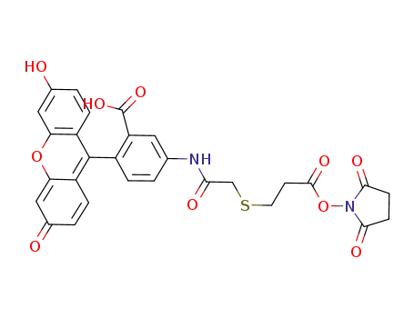 Molecular Structure of 1196157-68-2 (5-{[({3-[(2,5-dioxo-1-pyrrolidinyl)oxy]-3-oxopropyl}sulfanyl)acetyl]aMino}-2-(6-hydroxy-3-oxo-3H-xanthen-9-yl)benzoic acid)