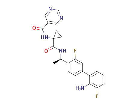 Molecular Structure of 845830-48-0 (N-[1-({[(1R)-1-(2'-amino-3,3'-difluoro-1,1'-biphenyl-4-yl)ethyl]amino}carbonyl)cyclopropyl]pyrimidine-5-carboxamide)