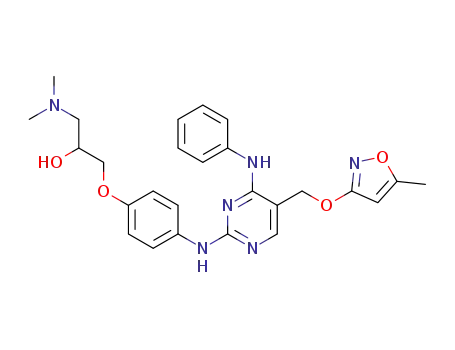 Molecular Structure of 280579-73-9 (4-Anilino-5-[(5-methylisoxazol-3-yl)oxymethyl]-2-{4-[2-hydroxy-3-(N,N-dimethylamino)propoxy]anilino}pyrimidine)