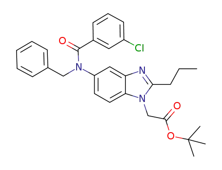Molecular Structure of 881427-88-9 (1H-Benzimidazole-1-acetic acid,
5-[(3-chlorobenzoyl)(phenylmethyl)amino]-2-propyl-, 1,1-dimethylethyl
ester)
