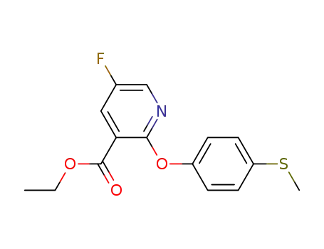 Molecular Structure of 837377-33-0 (3-Pyridinecarboxylic acid, 5-fluoro-2-[4-(methylthio)phenoxy]-, ethyl
ester)