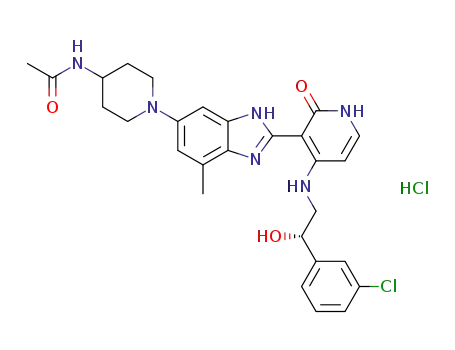 Acetamide,
N-[1-[2-[4-[[(2S)-2-(3-chlorophenyl)-2-hydroxyethyl]amino]-1,2-dihydro-2
-oxo-3-pyridinyl]-7-methyl-1H-benzimidazol-5-yl]-4-piperidinyl]-,
monohydrochloride