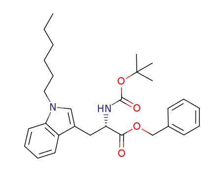 Molecular Structure of 862404-59-9 (L-Tryptophan, N-[(1,1-dimethylethoxy)carbonyl]-1-hexyl-, phenylmethyl
ester)