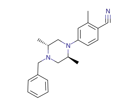 Molecular Structure of 648423-54-5 (Benzonitrile,
4-[(2S,5R)-2,5-dimethyl-4-(phenylmethyl)-1-piperazinyl]-2-methyl-)