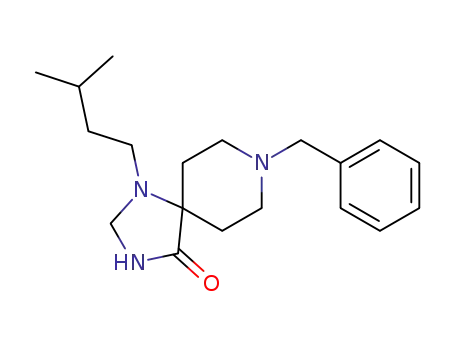 Molecular Structure of 851338-35-7 (1,3,8-Triazaspiro[4.5]decan-4-one, 1-(3-methylbutyl)-8-(phenylmethyl)-)