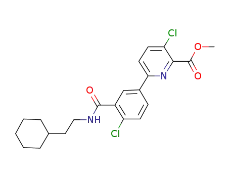 Molecular Structure of 902527-35-9 (3-chloro-6-[4-chloro-3-[[(2-cyclohexylethyl)amino]carbonyl]phenyl]-2-pyridinecarboxylic acid methyl ester)