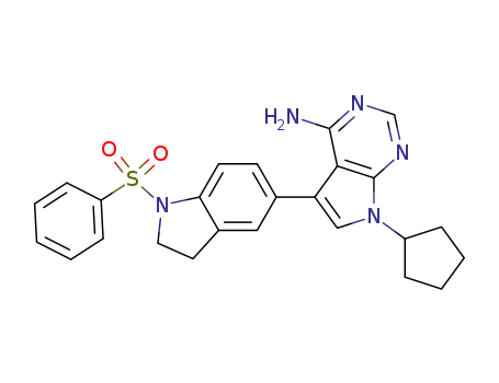 Molecular Structure of 262430-10-4 (7-cyclopentyl-5-[1-(phenylsulfonyl)-2,3-dihydro-1H-5-indolyl]-7H-pyrrolo[2,3-d]pyrimidin-4-amine)