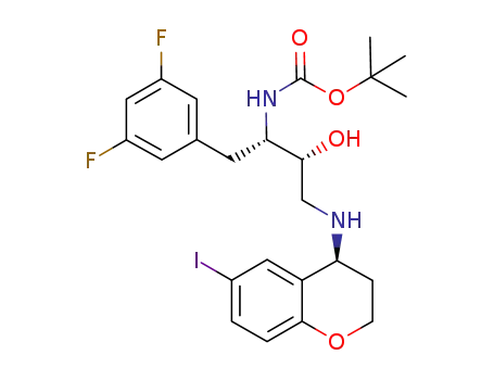 Molecular Structure of 676133-70-3 (Carbamic acid,
[(1S,2R)-1-[(3,5-difluorophenyl)methyl]-3-[[(4S)-3,4-dihydro-6-iodo-2H-
1-benzopyran-4-yl]amino]-2-hydroxypropyl]-, 1,1-dimethylethyl ester)