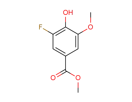 Molecular Structure of 773874-64-9 (Benzoic acid, 3-fluoro-4-hydroxy-5-methoxy-, methyl ester (9CI))