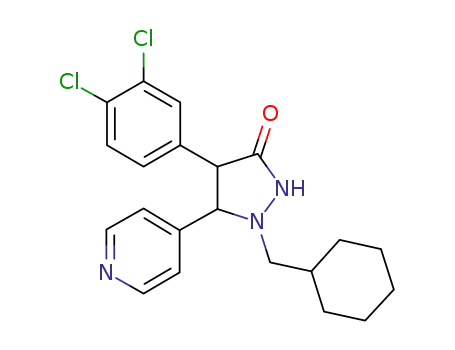 Molecular Structure of 671781-19-4 (3-Pyrazolidinone,
1-(cyclohexylmethyl)-4-(3,4-dichlorophenyl)-5-(4-pyridinyl)-)