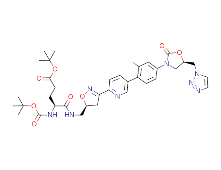 Molecular Structure of 870893-66-6 (tert-butyl N2-(tert-butoxycarbonyl)-N1-{[(5S)-3-(5-{2-fluoro-4-[(5R)-2-oxo-5-(1H-1,2,3-triazol-1-ylmethyl)-1,3-oxazolidin-3-yl]phenyl}pyridin-2-yl)-4,5-dihydroisoxazol-5-yl]methyl}-L-α-glutaminate)
