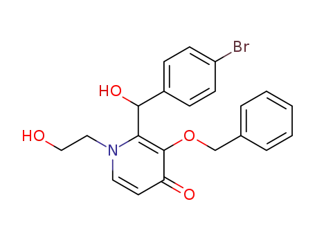 Molecular Structure of 189565-77-3 (4(1H)-Pyridinone,
2-[(4-bromophenyl)hydroxymethyl]-1-(2-hydroxyethyl)-3-(phenylmethoxy)
-)