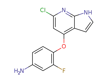 Molecular Structure of 688781-89-7 ({4-[(6-chloro-1H-pyrrolo[2,3-b]pyridin-4-yl)oxy]-3-fluorophenyl}amine)