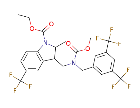 Molecular Structure of 880556-83-2 (1H-Indole-1-carboxylic acid,
3-[[[[3,5-bis(trifluoromethyl)phenyl]methyl](methoxycarbonyl)amino]meth
yl]-2,3-dihydro-2-methyl-5-(trifluoromethyl)-, ethyl ester)