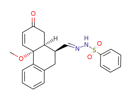 Molecular Structure of 1005008-21-8 ((E)-N'-(((4bS,8aR,9R)-4b-methoxy-7-oxo-4b,7,8,8a,9,10-hexahydrophenanthrene-9-yl)methylene)benzenesulfonylhydrazide)