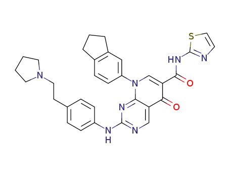 8-indan-5-yl-5-oxo-2-[4-(2-pyrrolidin-1-yl-ethyl)-phenylamino]-5,8-dihydro-pyrido[2,3-d]pyrimidine-6-carboxylic acid thiazol-2-ylamide