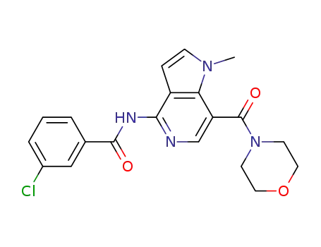 Molecular Structure of 925979-45-9 (3-chloro-N-[1-methyl-7-(4-morpholinylcarbonyl)-1H-pyrrolo[3,2-c]pyridin-4-yl]benzamide)