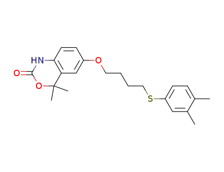 Molecular Structure of 89432-54-2 (2H-3,1-Benzoxazin-2-one,
6-[4-[(3,4-dimethylphenyl)thio]butoxy]-1,4-dihydro-4,4-dimethyl-)
