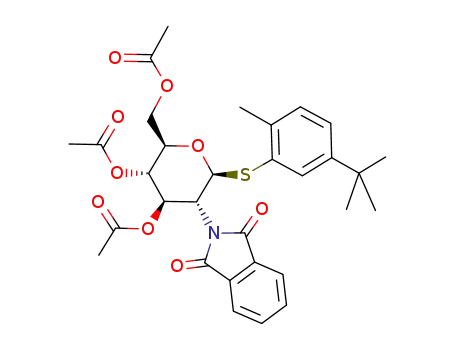 Molecular Structure of 1011529-31-9 ((2-methyl-5-tert-butylphenyl) 3,4,6-tri-O-acetyl-2-deoxy-2-phthalimido-1-thio-α-D-glucopyranoside)