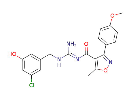 Molecular Structure of 917384-87-3 (4-Isoxazolecarboxamide,
N-[[[(3-chloro-5-hydroxyphenyl)methyl]amino]iminomethyl]-3-(4-methoxy
phenyl)-5-methyl-)