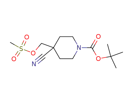 Molecular Structure of 614729-57-6 (1-(tert-Butoxycarbonyl)-4-cyano-4-(methanesulfonyloxymethyl)piperidine)