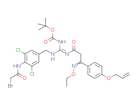 Molecular Structure of 1032392-57-6 ((Z)-tert-butyl-1-(3-(4-(allyloxy)phenyl)-3-(ethoxyimino)-propanoylimino)-2-(4-(2-bromoacetamido)-3,5-dichlorophenyl)ethylcarbamate)