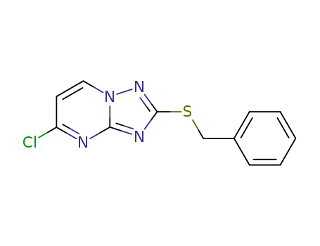 Molecular Structure of 98968-28-6 (2-(Benzylthio)-5-Chloro-[1,2,4]Triazolo[1,5-A]Pyrimidine)