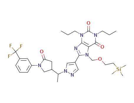 8-(1-{1-[5-oxo-1-(3-trifluoromethyl-phenyl)-pyrrolidin-3-yl]-ethyl}-1H-pyrazol-4-yl)-1,3-dipropyl-7-(2-trimethylsilanyl-ethoxymethyl)-3,7-dihydro-purine-2,6-dione
