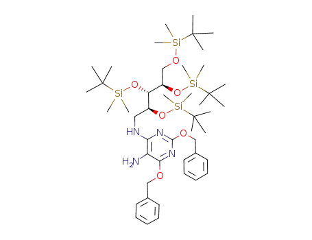 Molecular Structure of 1020085-39-5 (5-amino-2,4-bis(benzyloxy)-6-[2,3,4,5-tetrakis-(O-tert-butyldimethylsilanyl)ribitylamino]pyrimidine)