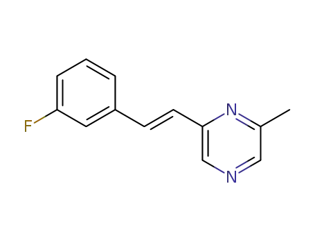Molecular Structure of 329202-67-7 (Pyrazine, 2-[(1E)-2-(3-fluorophenyl)ethenyl]-6-methyl-)
