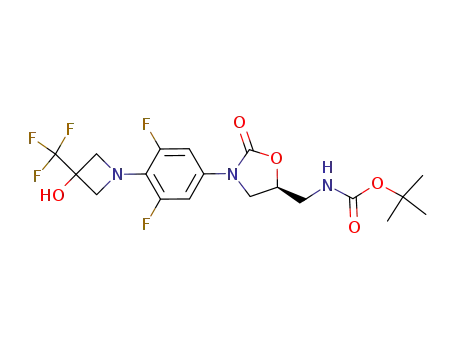 Molecular Structure of 919357-49-6 (tert-butyl ((5S)-3-{3,5-difluoro-4-[3-hydroxy-3-(trifluoromethyl)azetidin-1-yl]phenyl}-2-oxo-1,3-oxazolidin-5-yl)methylcarbamate)
