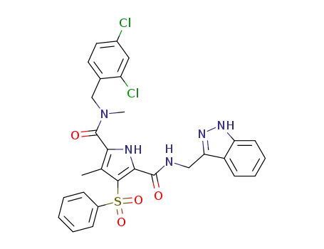 Molecular Structure of 1021527-09-2 (N-(2,4-dichlorobenzyl)-N'-(1H-indazol-3-ylmethyl)-N,3-dimethyl-4-(phenylsulfonyl)-1H-pyrrole-2,5-dicarboxamide)