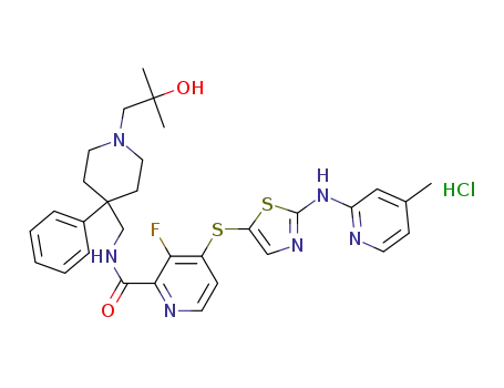 3-fluoro-N-((1-(2-hydroxy-2-methylpropyl)-4-phenylpiperidin-4-yl)methyl)-4-(2-(4-methylpyridin-2-ylamino)thiazol-5-ylthio)picolinamide hydrochloride