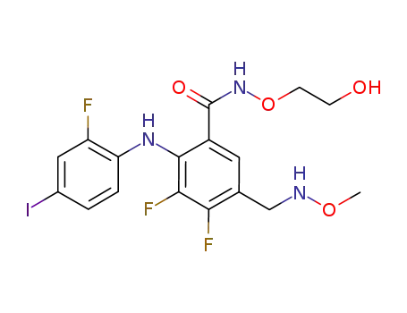 3,4-difluoro-2-(2-fluoro-4-iodo-phenylamino)-N-(2-hydroxy-ethoxy)-5-(methoxyamino-methyl)-benzamide