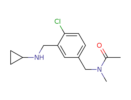 Molecular Structure of 921630-26-4 (Acetamide,
N-[[4-chloro-3-[(cyclopropylamino)methyl]phenyl]methyl]-N-methyl-)