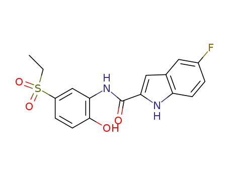 Molecular Structure of 783369-84-6 (5-fluoro-1H-indole-2-carboxylic acid-(5-ethanesulfonyl-2-hydroxy-phenyl)-amide)